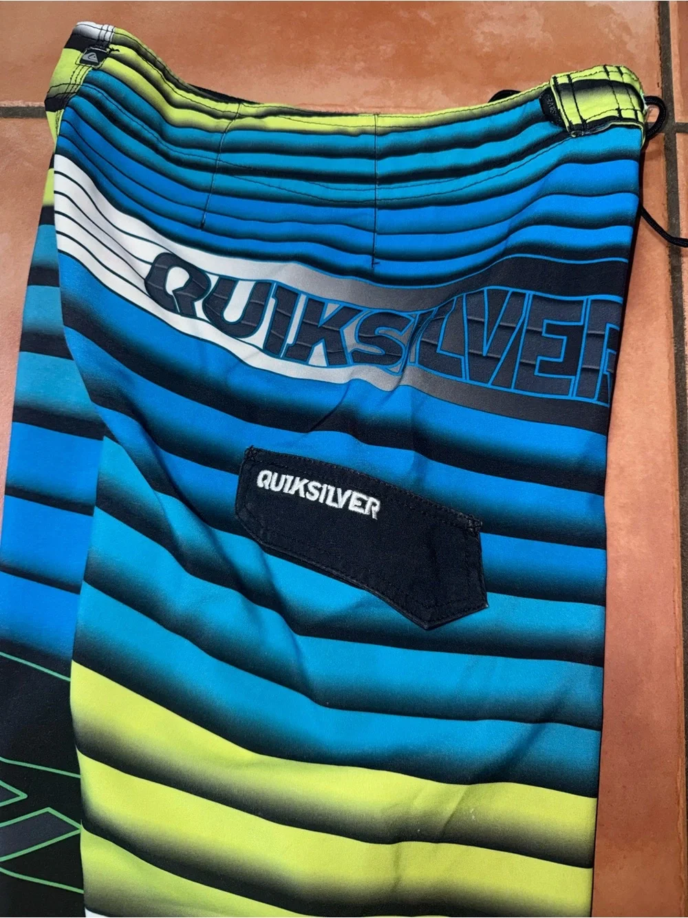 Quiksilver Blue & Lime Striped‎ Surf Boardshorts